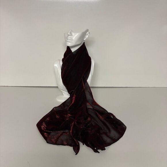 Red Black Sheer Sparkly Scarf Holiday Christmas Party Shimmer - Picture 5 of 7